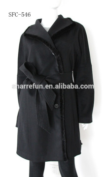 High quality women Fur collar pure cashmere overcoat