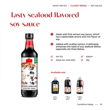Tasty seafood flavored soy sauce