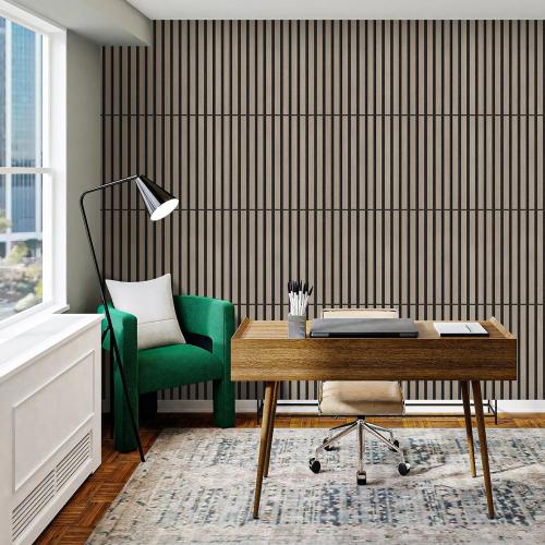 China Wood Slat Panels with 3-sides wrapped design Akupanel Manufactory