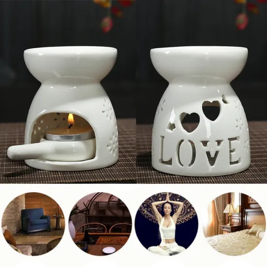 Ceramic Hollow Oil Burner Mini Aroma Lamp LOVE Flower Stars Light Shadow Essential Oil Diffuser with Tea Light Candle Holder