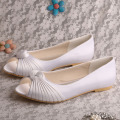 Zapatos planos de dama de honor blancos Peep Toe