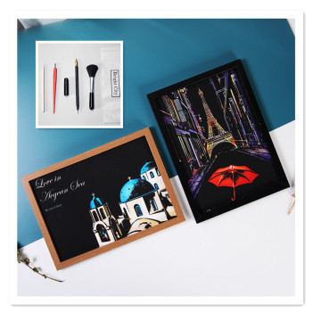 Rainbow Scratch Art Set with Frame Tools for DIY Night Scene Painting