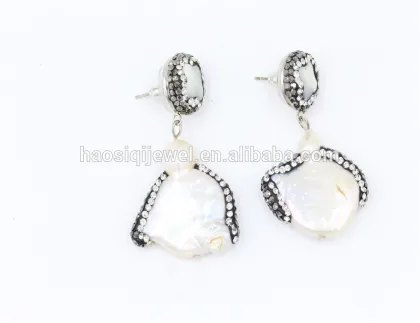 rough stone freshwater pearl earrings, women accessories jewelry earrings