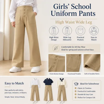 Girls High Waist Button Fly School Uniform