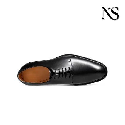 Men'sBlack GlossyFull-Grain Leather Derby Dress Shoes