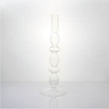 Nordic Ribbed Ball Conjoined Tall Glass Candlestick Holder