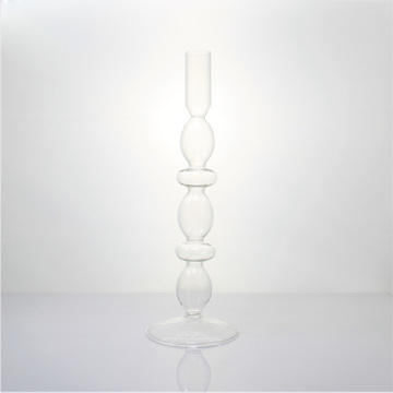 Nordic Ribbed Ball Conjoined Tall Glass Candlestick Holder