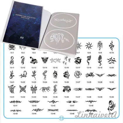 Linhaivet Airbrush Tattoo Template Book: 13 Stencil Designs for Airbrush Tattoos