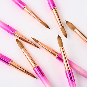 Professional Kolinsky Acrylic Brushes with Acrylic Powder and Rosy Embossed Metal Handle 3D Art Nail Supplies
