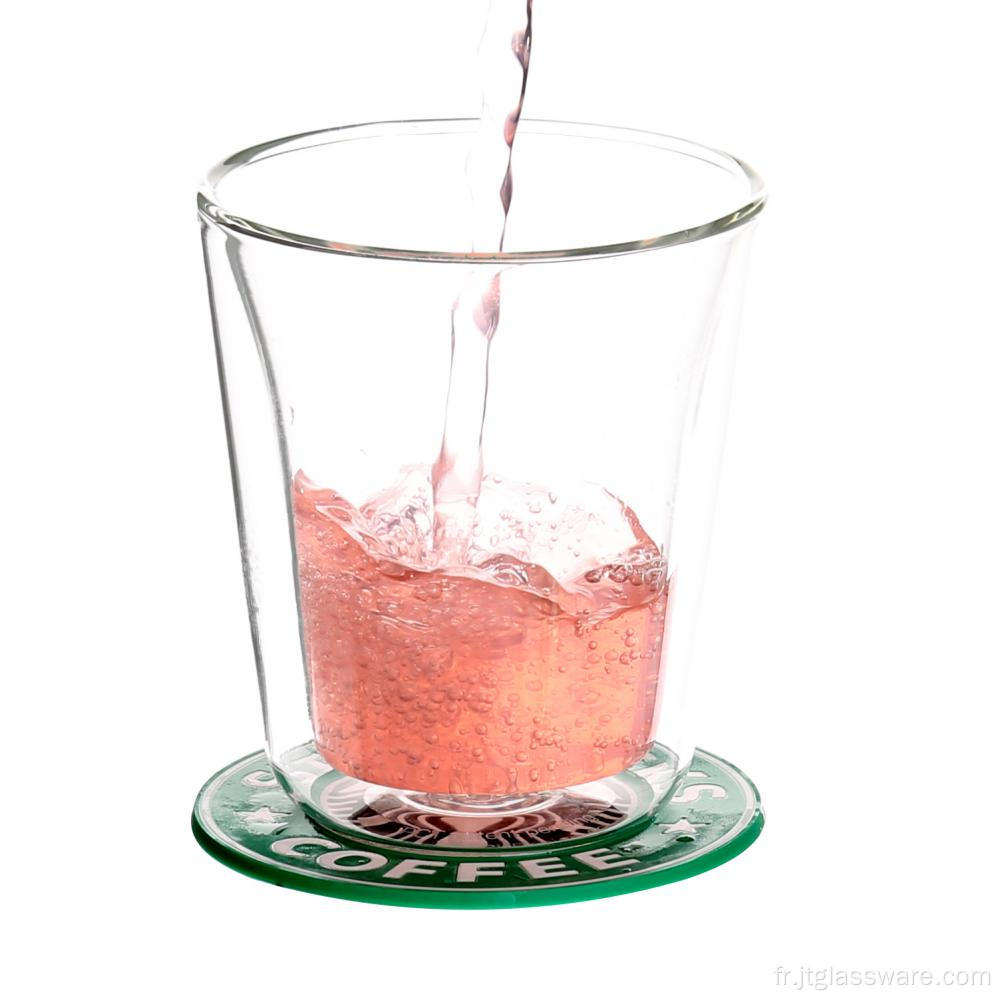Tasse en verre à double paroi résistante à la chaleur soufflée à la bouche