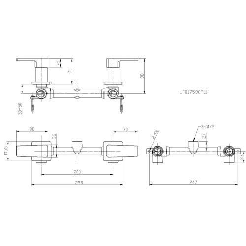  Brass Wall Mounted Side Valve Double Control Manual Shower Valve ○ Supplier