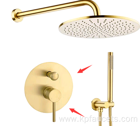 Gold Wall Mount Brass Shower Mixer Rainfall Concealed Shower Set