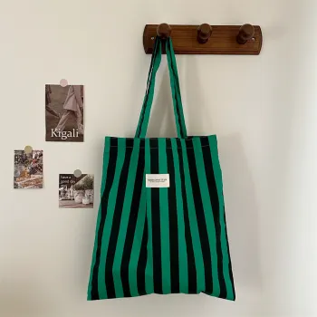 Personalized Durable Grocery Custom Striped Canvas Tote Bag