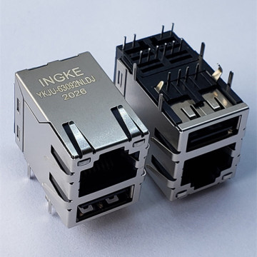 INGKE YKJU-63092NLDJ Direct Substitute ARJE-0032 1 Port RJ45 with USB Magnetic Jack Connectors 100 Base-T Through Hole