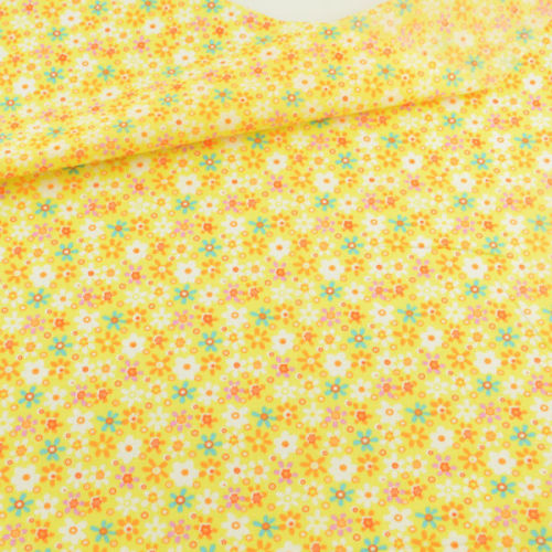 New Arrivals Art Work Orange and Green Flowers Design Yellow Color Sewing Tissue for Doll's Clothes Crafts Printed Cotton Fabric