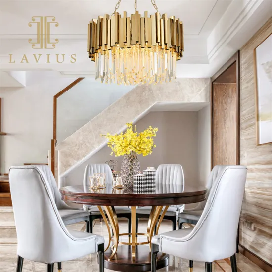 Luxury Golden Round Living Room Crystal Chandelier Pendant