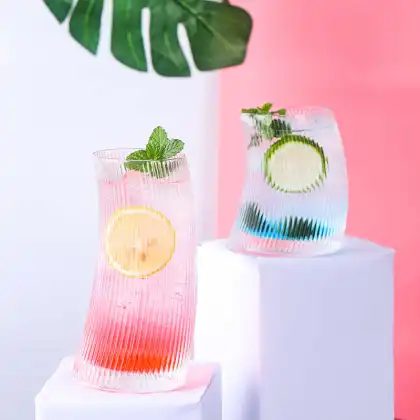 Ribbed Swerve glass cup Crescent Drink Cup