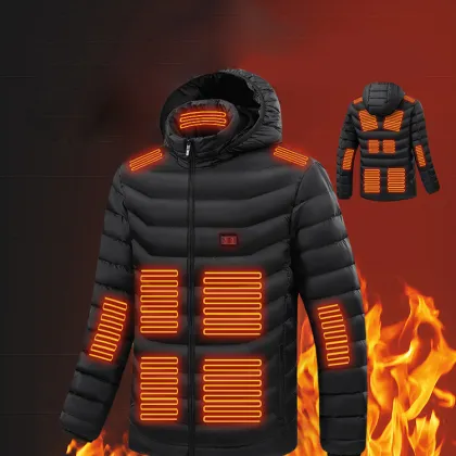 Heated padded jacket with heated hood