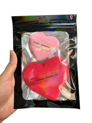 Red Pink Heart Shape Body Powder Puff Loose Powder Container