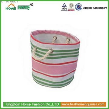 Wicker Valley Small Round Soft Storage in Pink Stripe