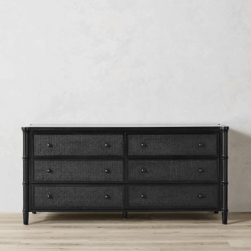 Modern Solid Wood 6 Drawer Cane Dresser for Bedroom Furniture