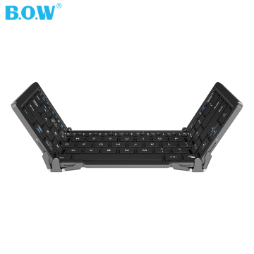 BOW Mini Folding BT Wireless Rechargeable Keyboard with Leather Cover for Laptops and Tablets (Windows/Android/iOS)