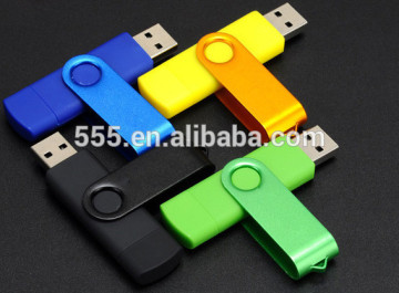 Popular OTG swivel USB flash drive, 2 in 1 OTG dual plug USB drive 32GB as gift
