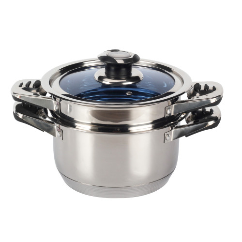 Stainless Steel Casserole with Transparent Glass Blue Lid