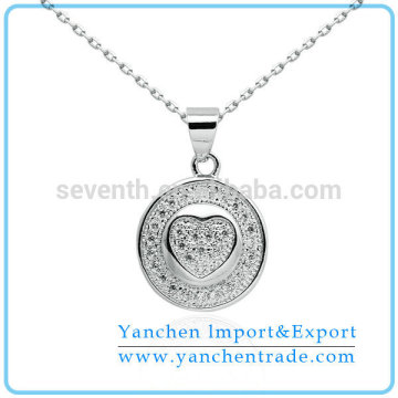 Circle Shaped Heart Necklace Design with Micro Pave Clear CZ Stones