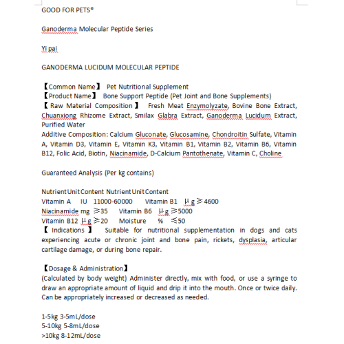 Suplemento de suporte ósseo e articular para animais de estimação