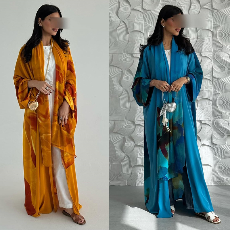 Summer Chiffon Printed Open Abaya Set