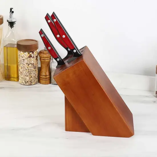 Natural Acacia Wood Kitchen Knife Block Holder with 8 Slots