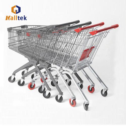 Shopping Trolley With Coin Lock European Style Supermarket Wire Metal Shopping Trolley Supplier