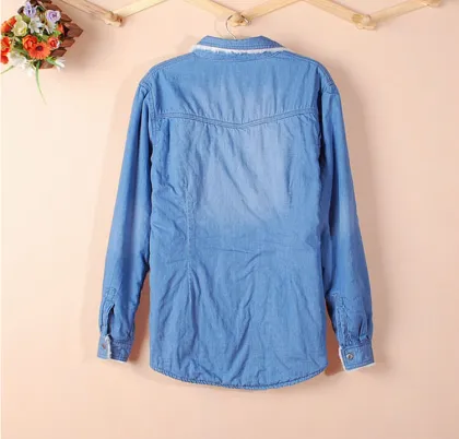 Women's fleece lining denim shirt