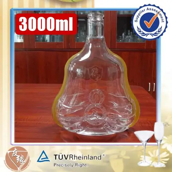 super flint glass large size heavy weight embossed unique vsop brandy bar top 3 liter glass bottle