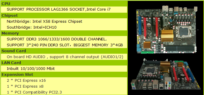 X58-1366 Computer Motherboard with 3*DDR3/IDE/5*SATA