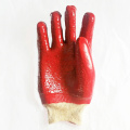 Red heavy duty industrial pvc gloves knit wrist