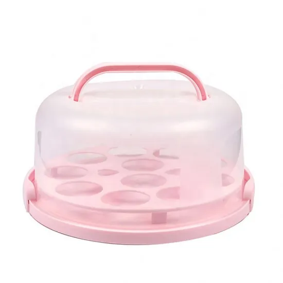 Durable Clear Food Grade Plastic Round Cake Storage Box with Portable Handle