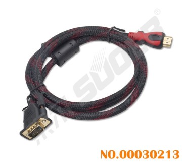 High Definition Fabric braided HD To VGA Connected Cable (Connection Line-HD to VGA-1.5M)