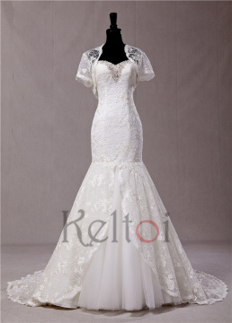 sweetheart neckline two piece mermaid wedding dress with detachable lace jacket