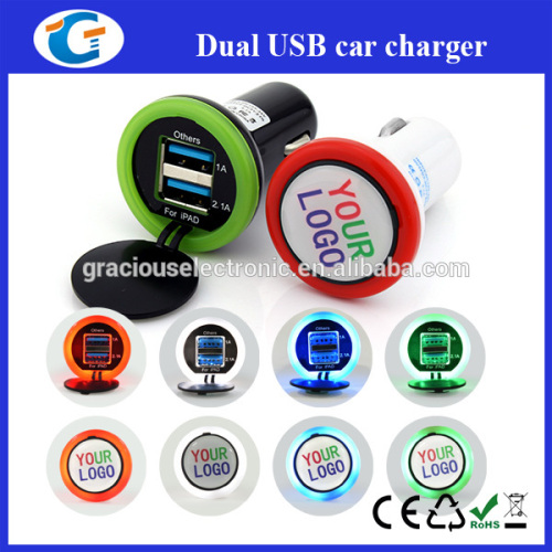 personalised logo 2 usb portable car charger for mobiles