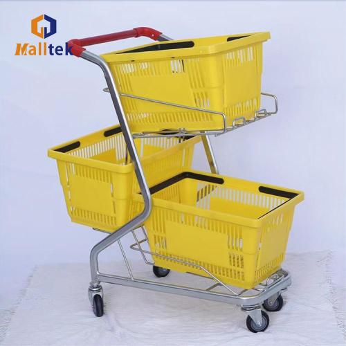 Store Basket Trolley Zinc Plated Three Basket Retail Store Basket Trolley Supplier