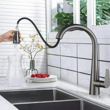 Modern High-Quality Gun Grey Stainless Steel Pull-Out Kitchen/Washroom Faucet