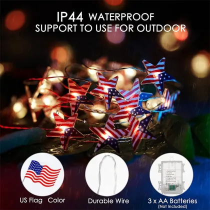 40 LED Stars Battery-Powered Remote Control Patriotic Holiday Decorative Lights