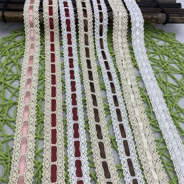 20 Yards New Arrival French Crocheted Cotton Lace Trim with Ribbon Ornament for Dresses