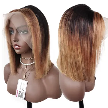 Wig vendors color lace front wigs short ombre 1b/30 pre plucked transparent hd lace frontal human hair bob wigs for black women