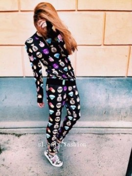 2014 Men Women EMOJI Print Funny Autumn Sweatshirt Sport Tops 3D Jogger Pant Set