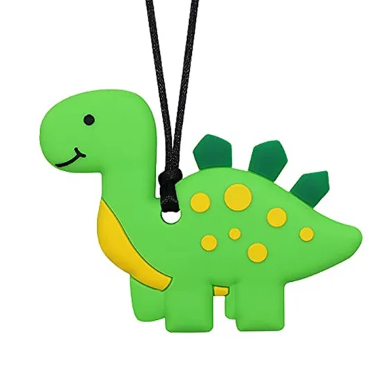Multicolored Dinosaur Food-Grade Silicone Teether and Chew Necklace for Baby Relief and Sensory Needs