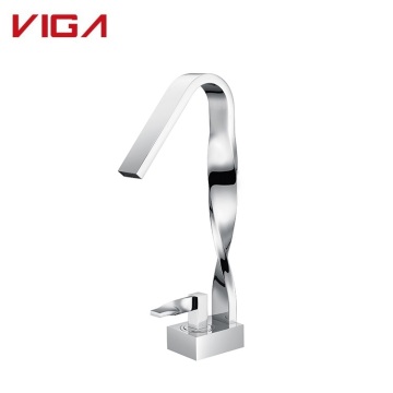 Modern White and Chrome Bathroom Faucet with Brass Ornate Waterfall Basin Mixer