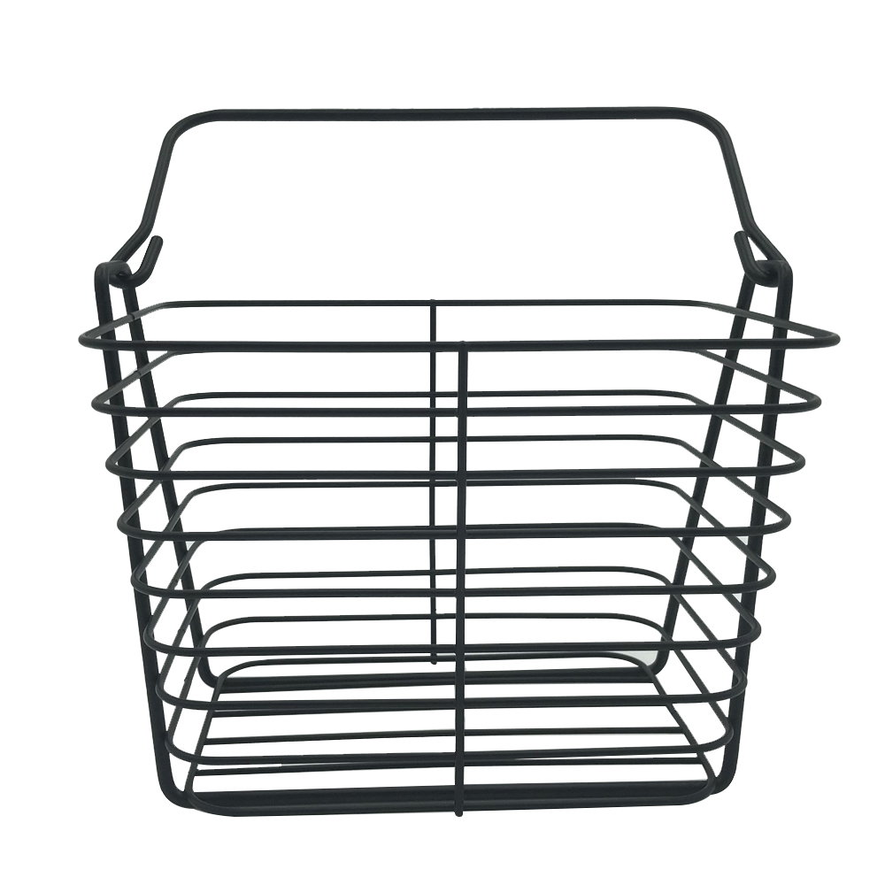 Black iron wire storage basket with handles